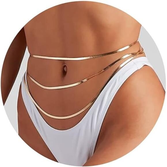 ✨ 4-Piece Gold Waist Chain Set | 18K Plated Belly Chains, Layered Body Jewelry - Picture 6 of 6